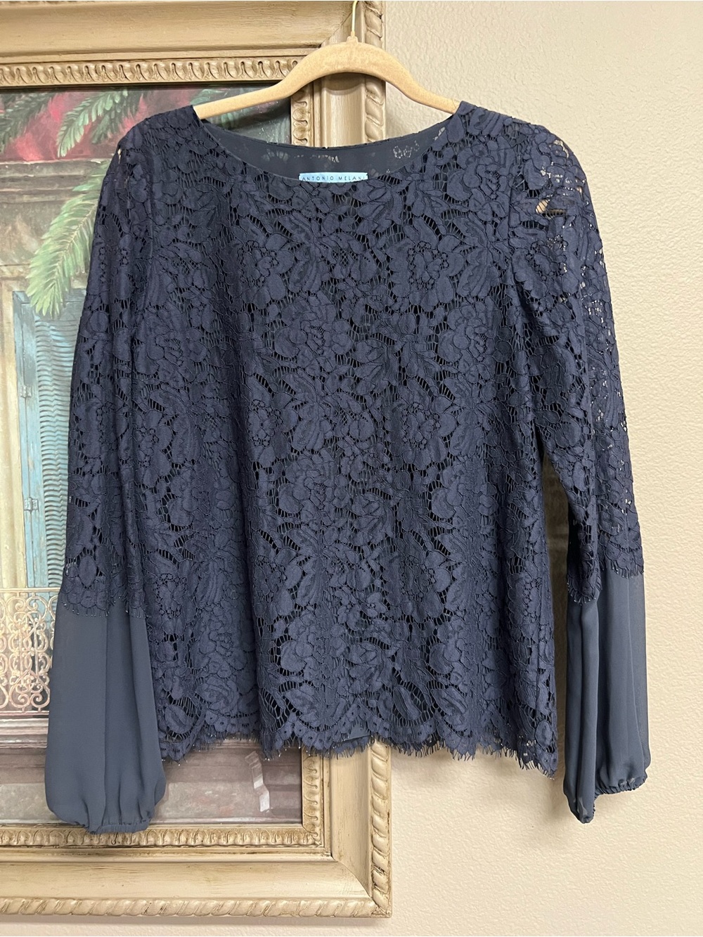 Antonio Melani Navy Floral Lace Blouse